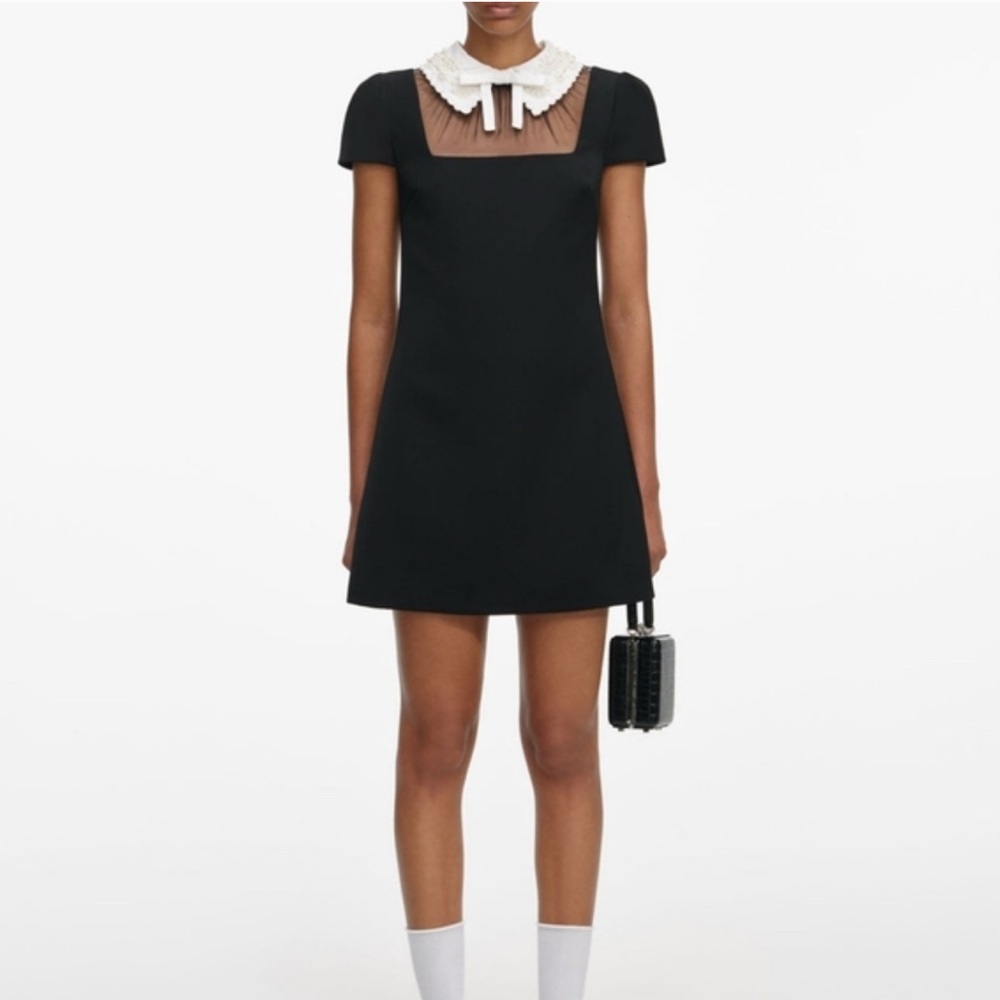 SELF-PORTRAIT Black Crepe Bow Collar mini dress